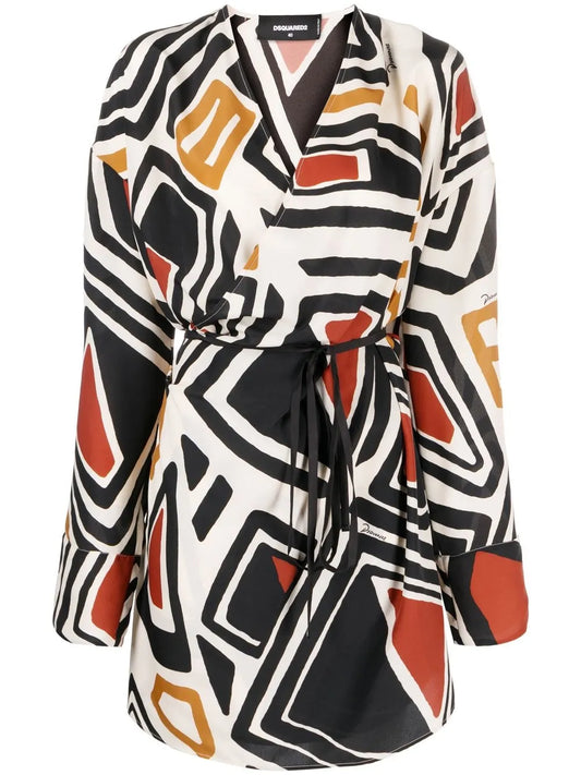 Geometric-Print Wrap Dress