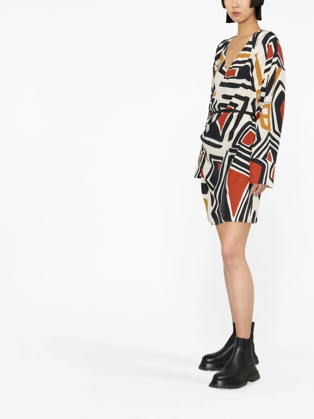 Geometric-Print Wrap Dress