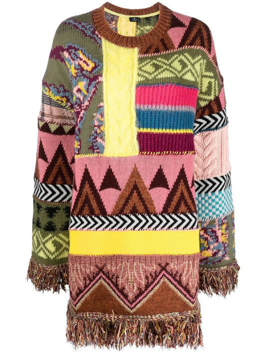 Fringe-Detail Knitted Dress