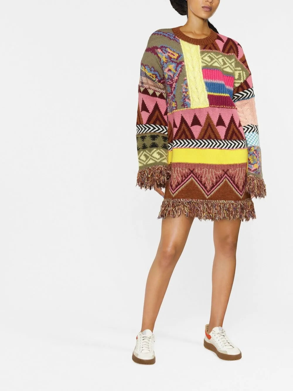 Fringe-Detail Knitted Dress
