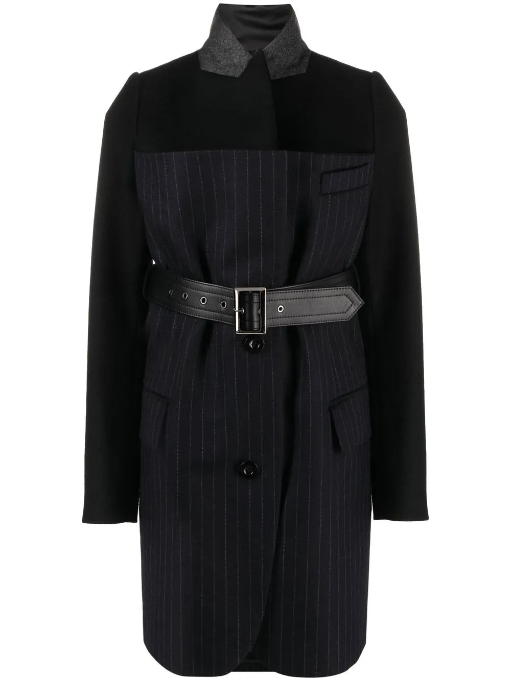 Belted Pinstriped Wool Blazer