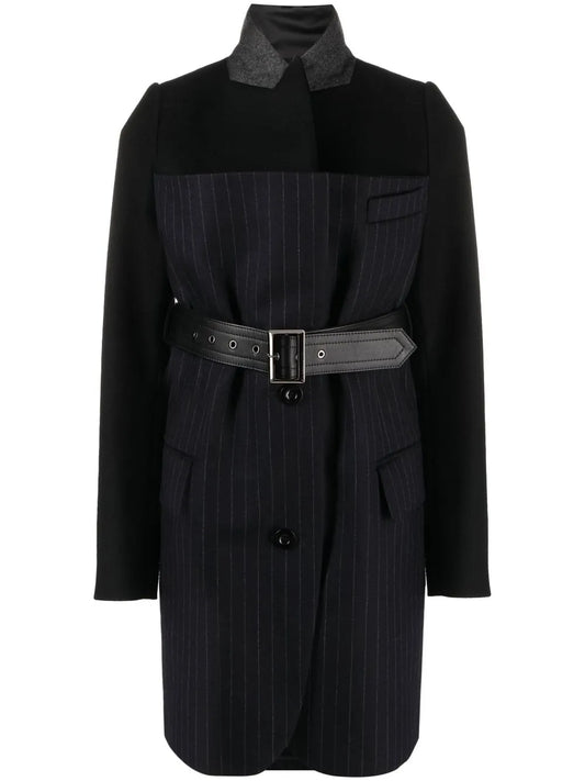 Belted Pinstriped Wool Blazer