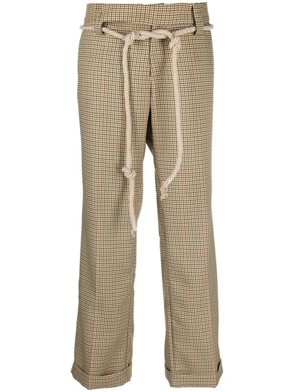 Check Belted-Waist Trousers
