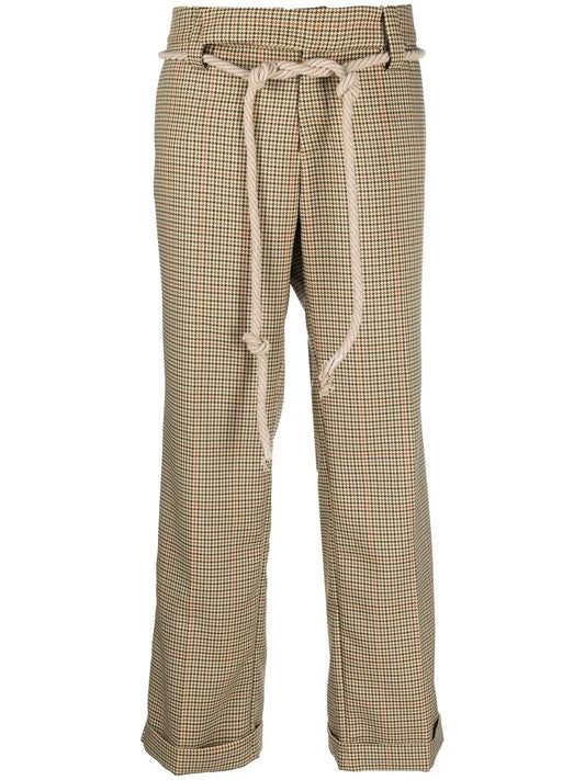 Check Belted-Waist Trousers