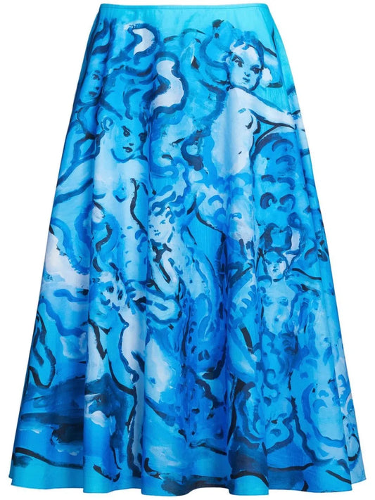 Painterly-Print A-Line Skirt