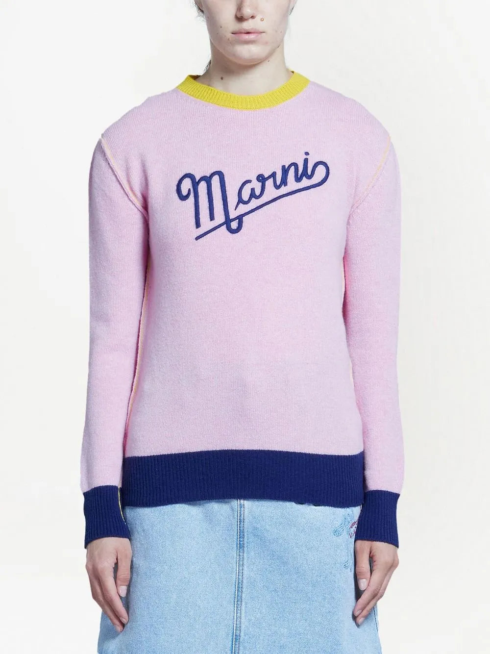 Embroidered-Logo Contrast-Trim Jumper