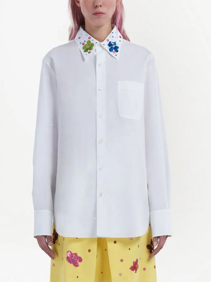 Sequined-Collar Cotton Shirt