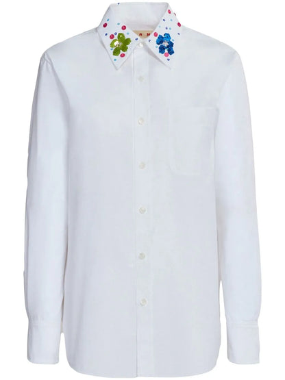 Sequined-Collar Cotton Shirt