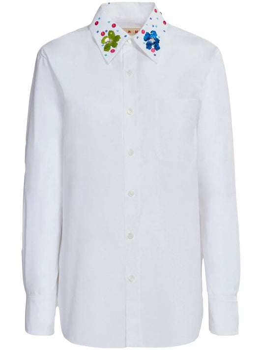 Sequined-Collar Cotton Shirt