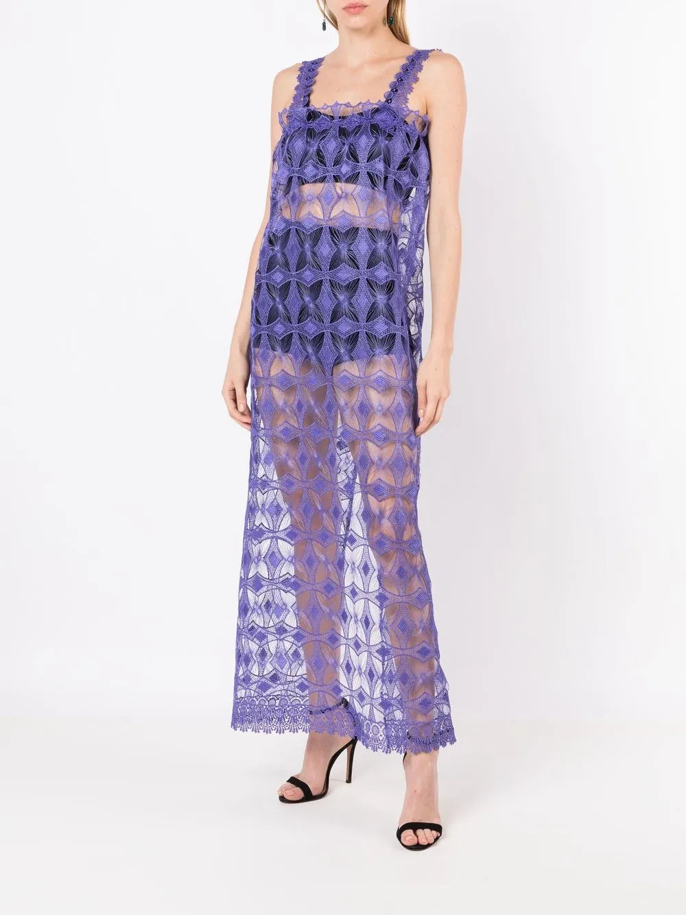 Floral Lace-Embroidered Sleeveless Dress