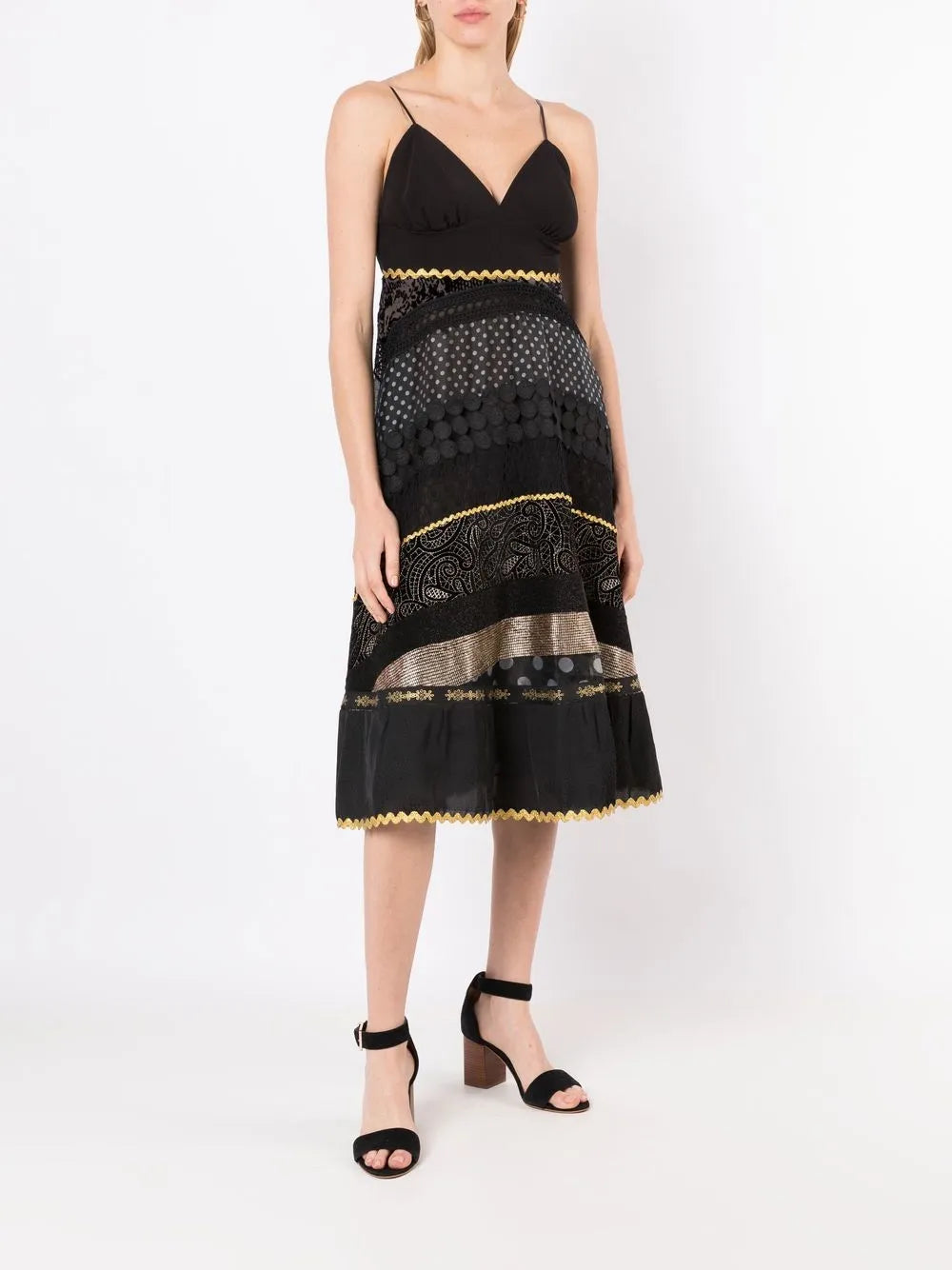Mix Print Sleeveless Midi Dress