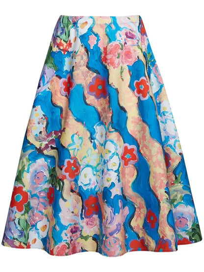 Floral-Print A-Line Skirt