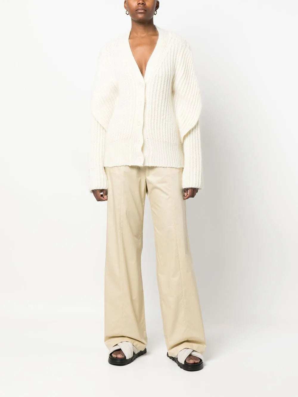 Drop-Shoulder Rib-Knit Cardigan