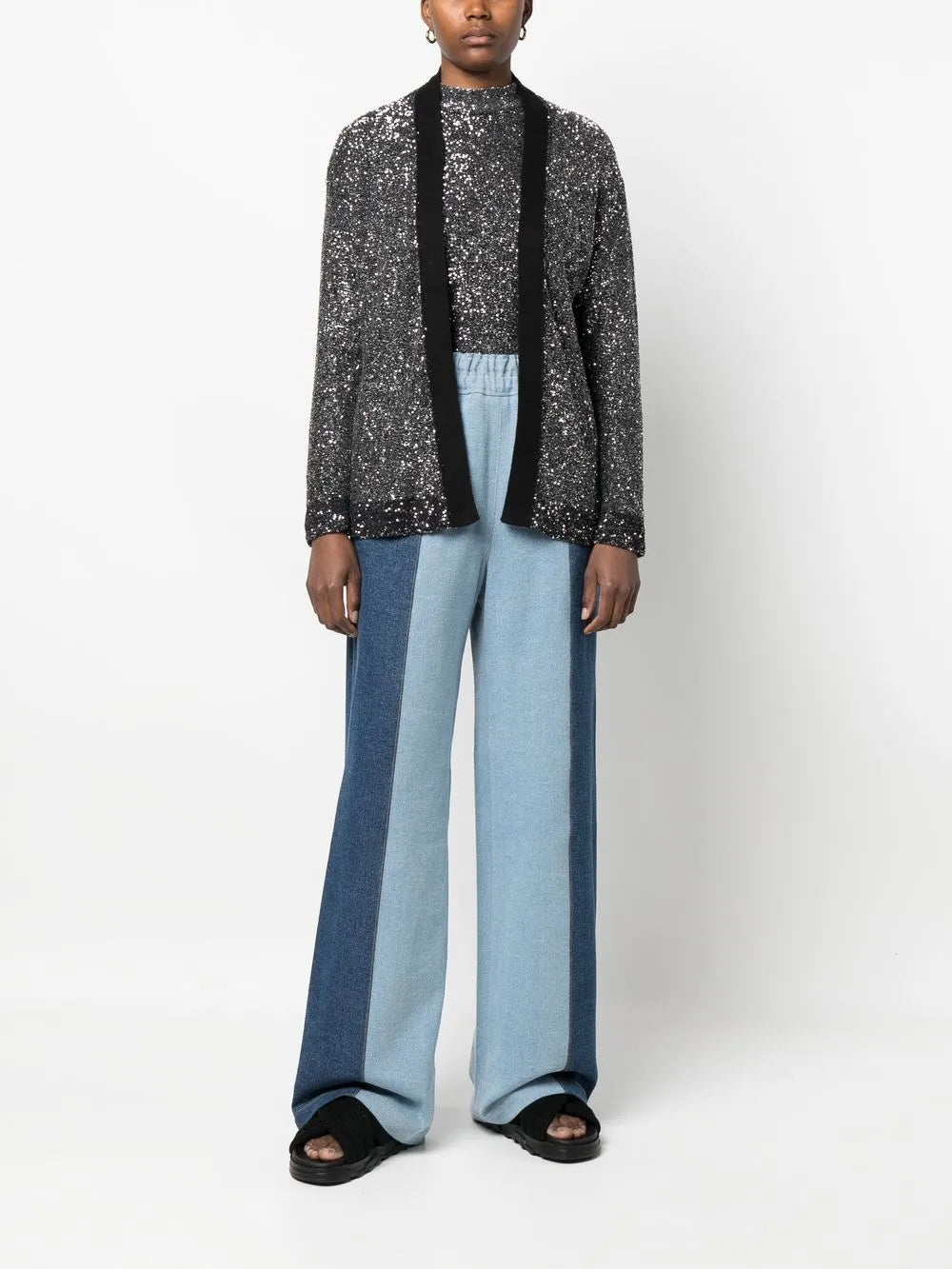 Sequin-Embellished Open-Front Cardigan