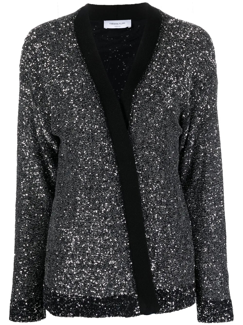 Sequin-Embellished Open-Front Cardigan