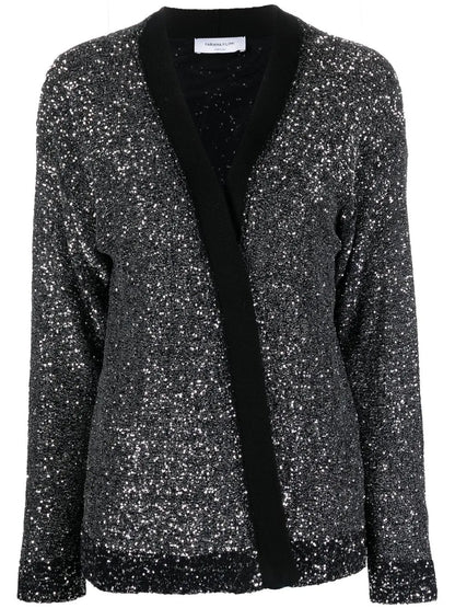 Sequin-Embellished Open-Front Cardigan