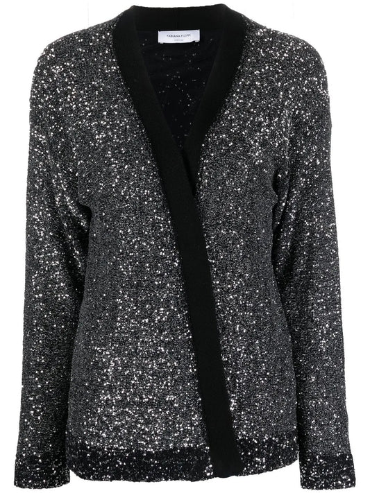 Sequin-Embellished Open-Front Cardigan