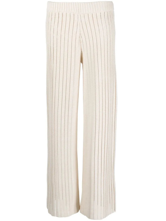 Rib-Knit Wide-Leg Trousers