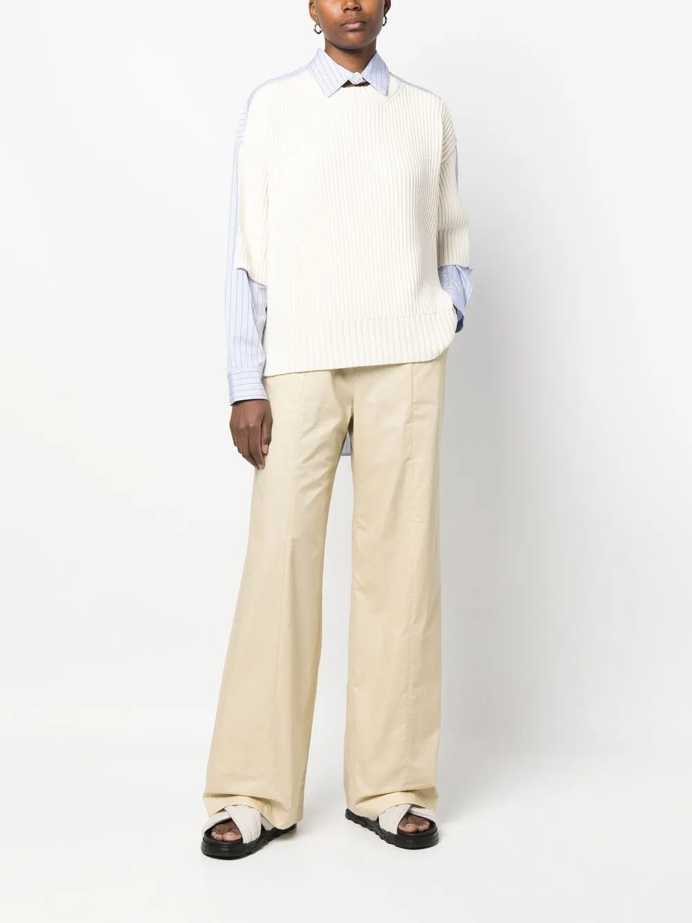 Rib-Panel Stripe-Print Shirt