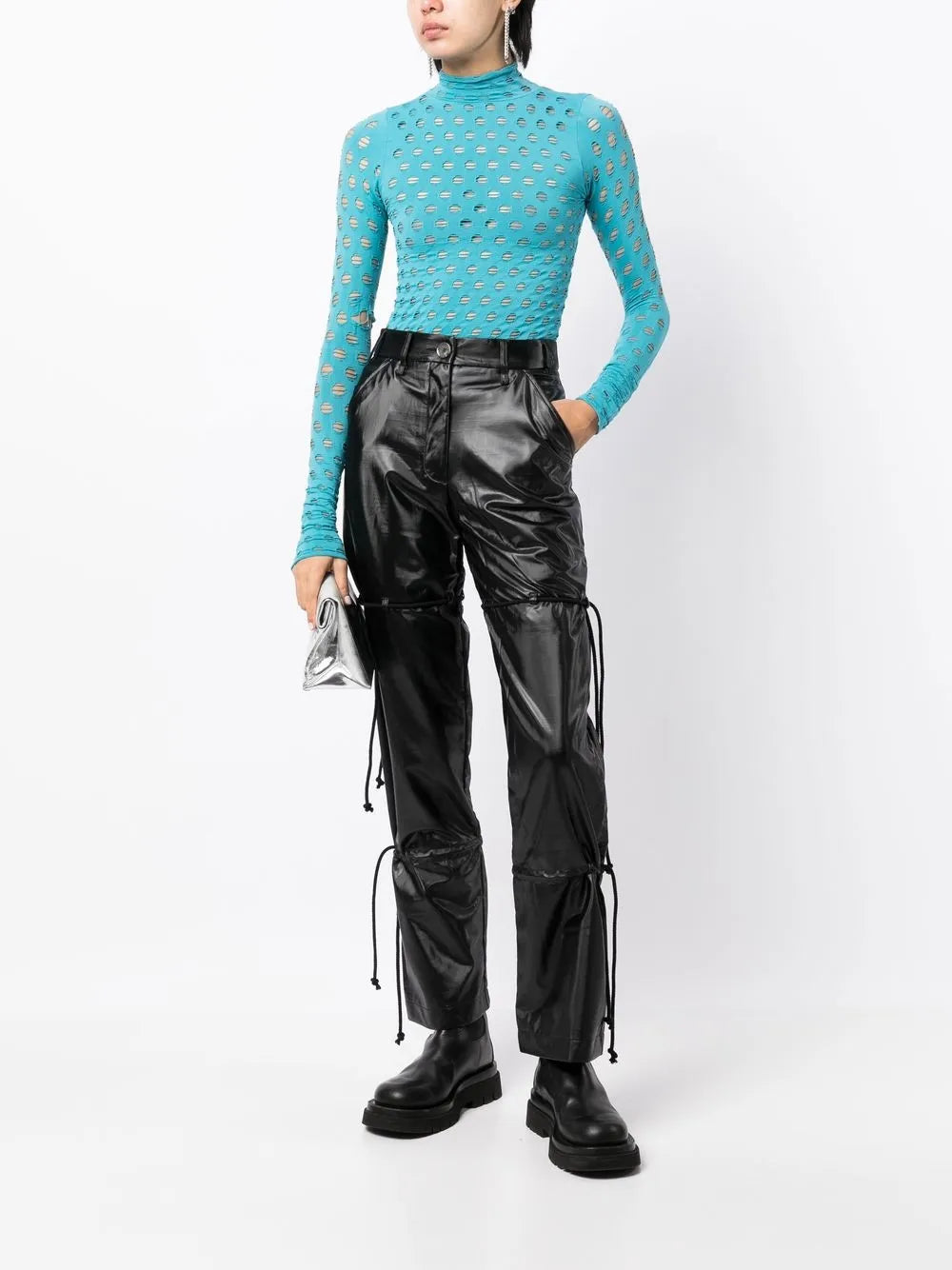 High-Shine Finish Trousers