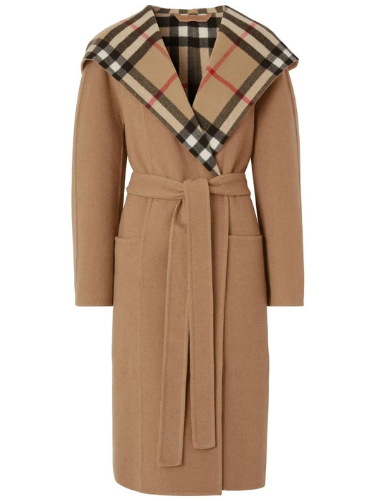 Checked-Detail Wrap Coat
