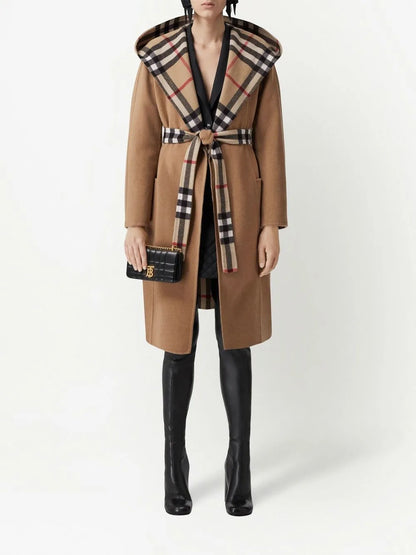 Checked-Detail Wrap Coat