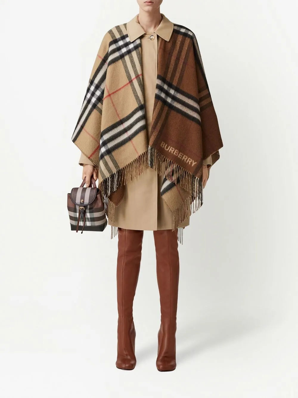 Contrast Check Fringed Cape