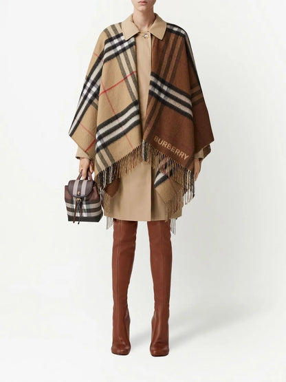 Contrast Check Fringed Cape