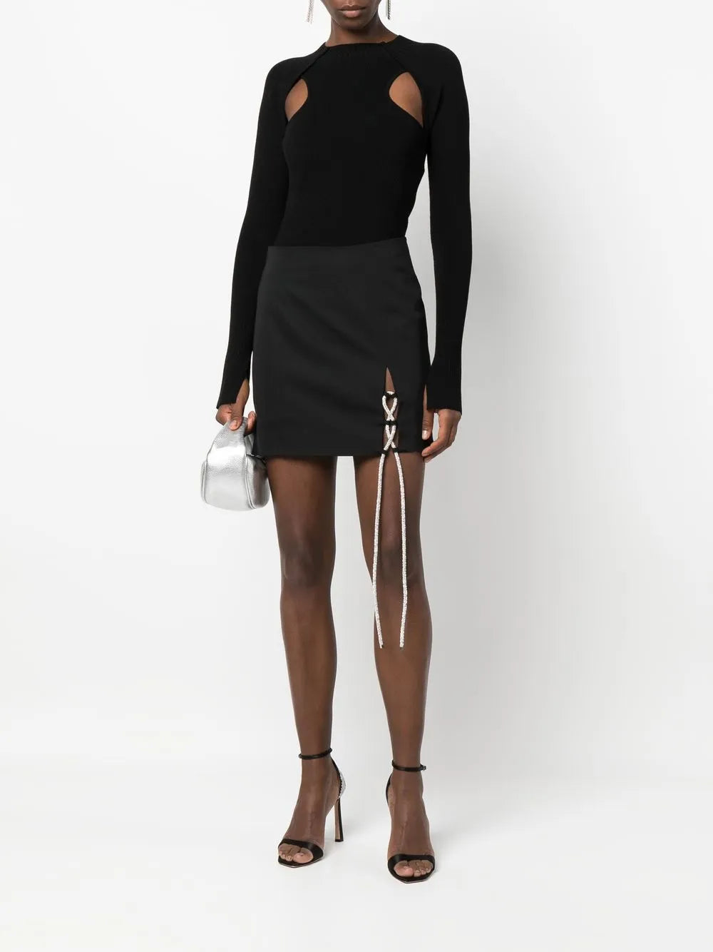 Crystal Embellished Lace-Up Mini Skirt