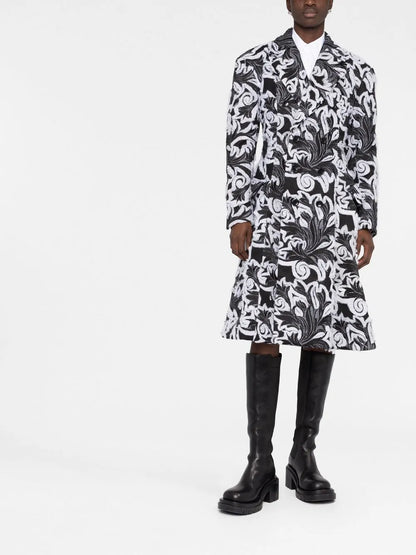 Floral Jacquard Double-Breasted Coat