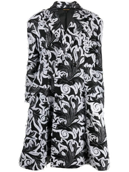 Floral Jacquard Double-Breasted Coat