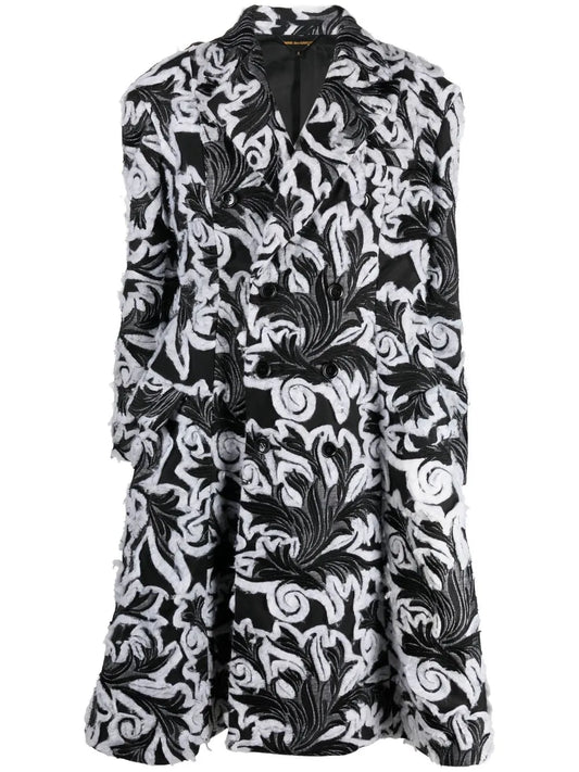 Floral Jacquard Double-Breasted Coat