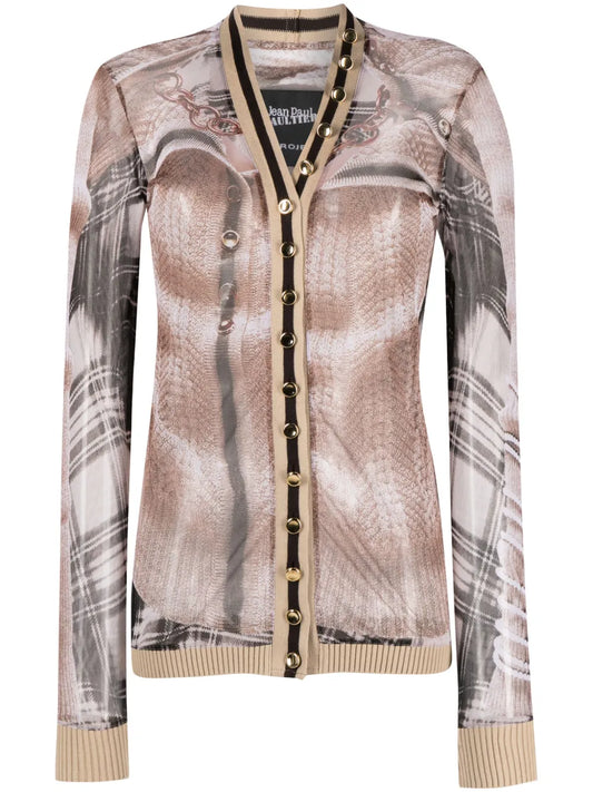 Trompe L'Oeil Mesh Cardigan Top