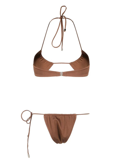 Halterneck Tie-Fastening Bikini Set