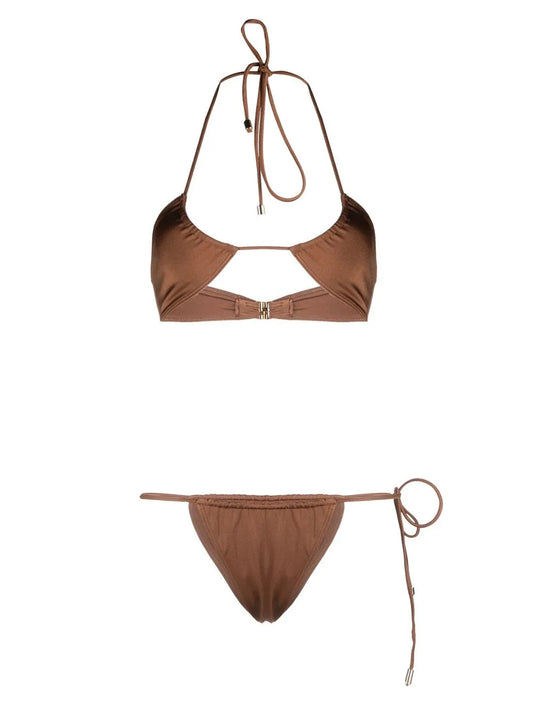 Halterneck Tie-Fastening Bikini Set