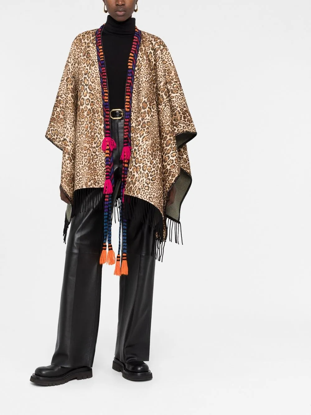 Fringed Animalier Wool Cape