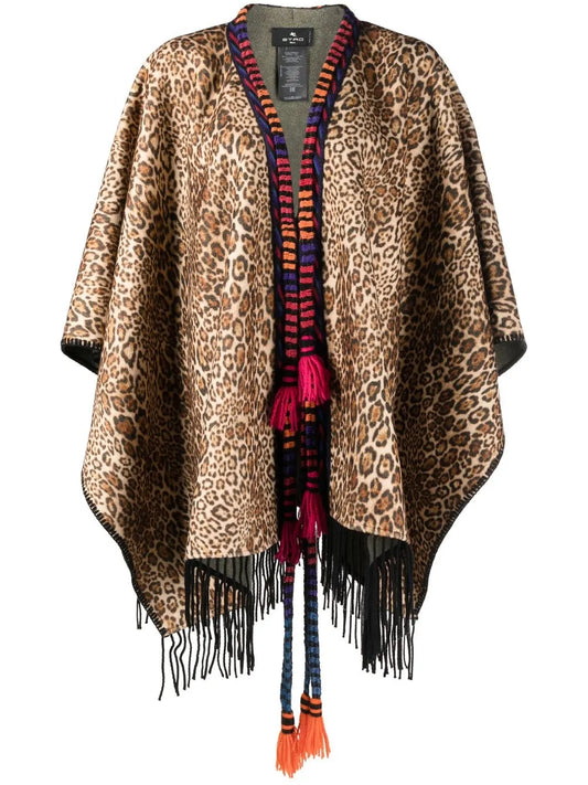 Fringed Animalier Wool Cape
