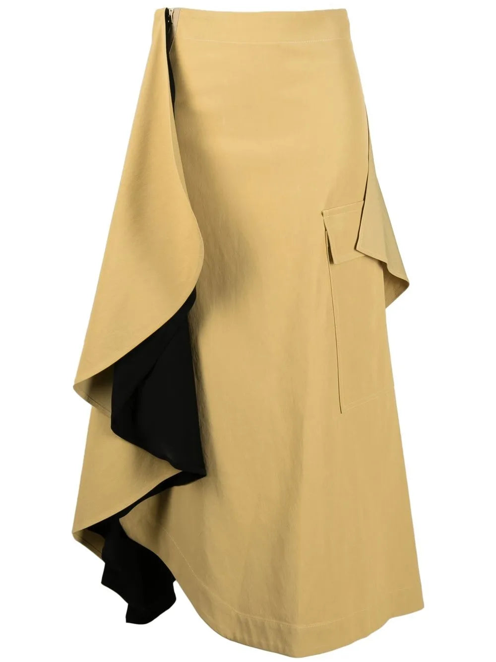 Asymmetric Draped Ruffle Midi-Skirt