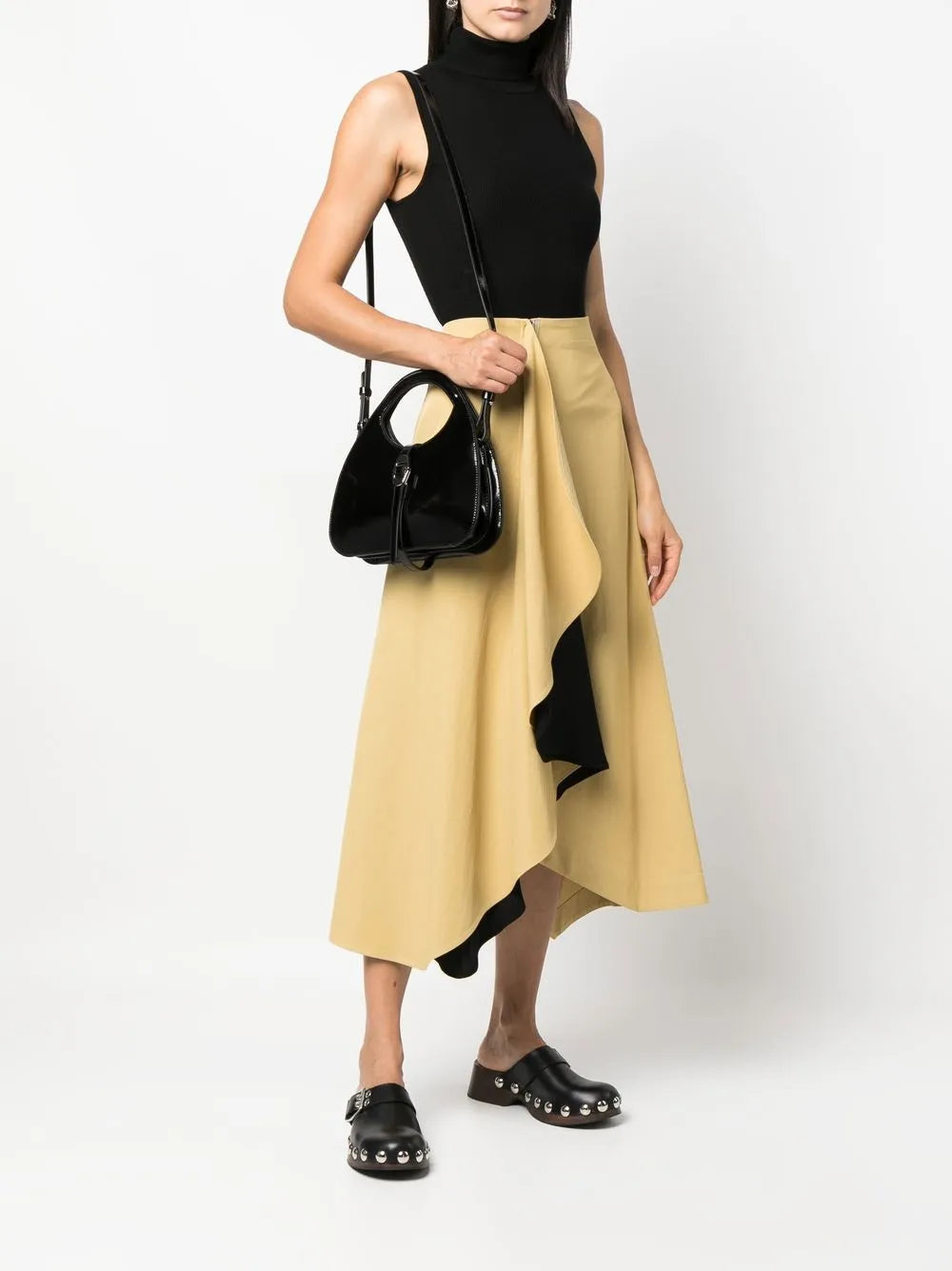 Asymmetric Draped Ruffle Midi-Skirt
