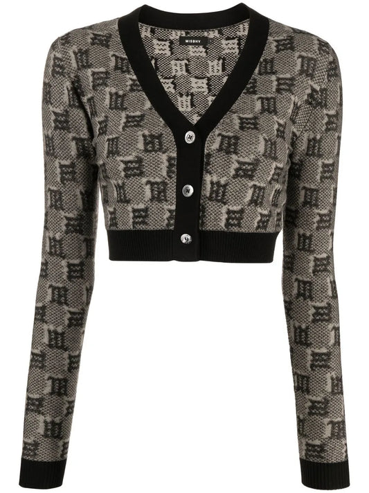 Monogram-Print Cropped Cardigan