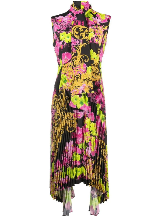 Logo Orchid-Print Midi Dress