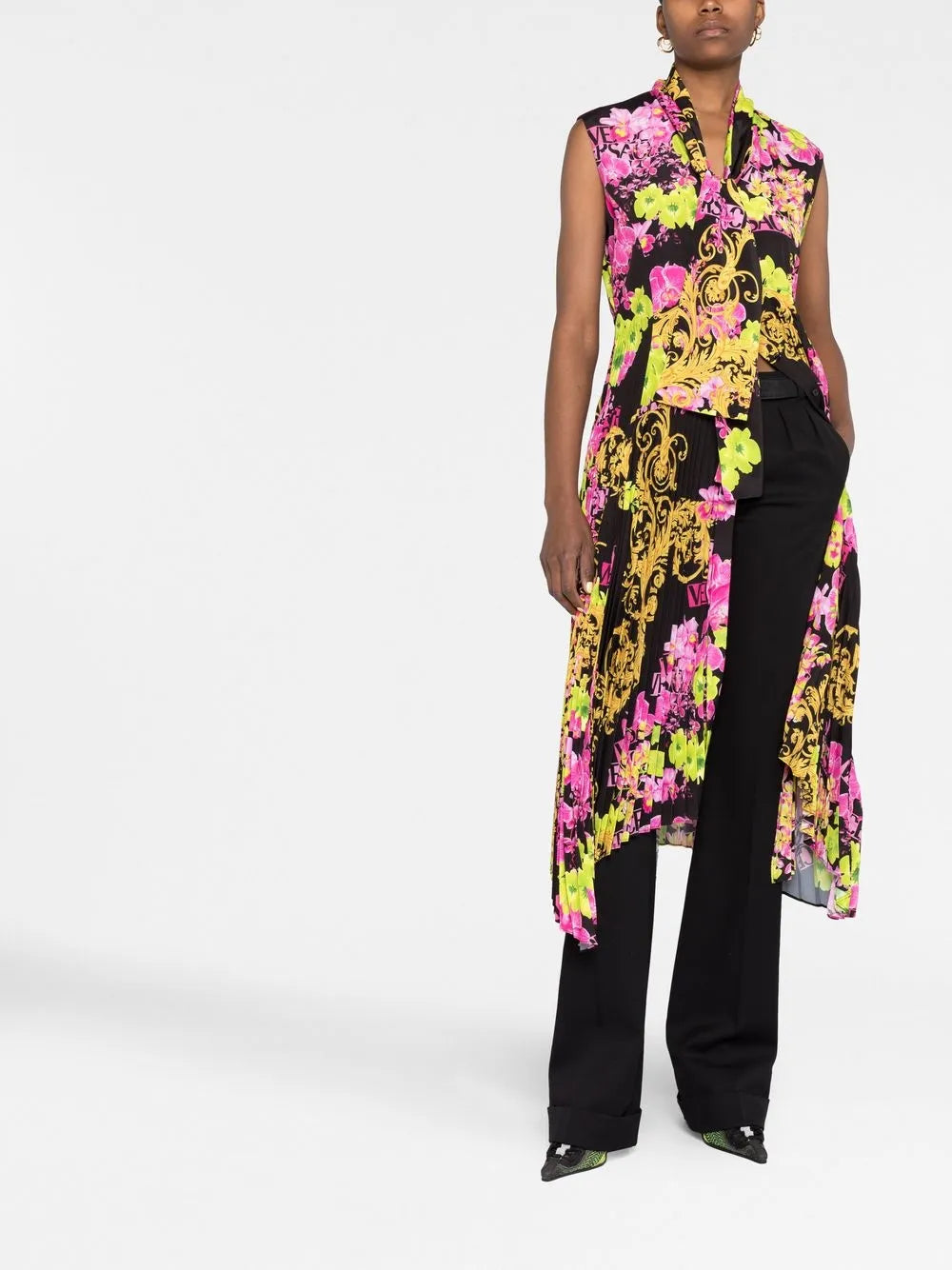 Logo Orchid-Print Midi Dress