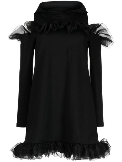 Tulle-Trim Cold-Shoulder Dress