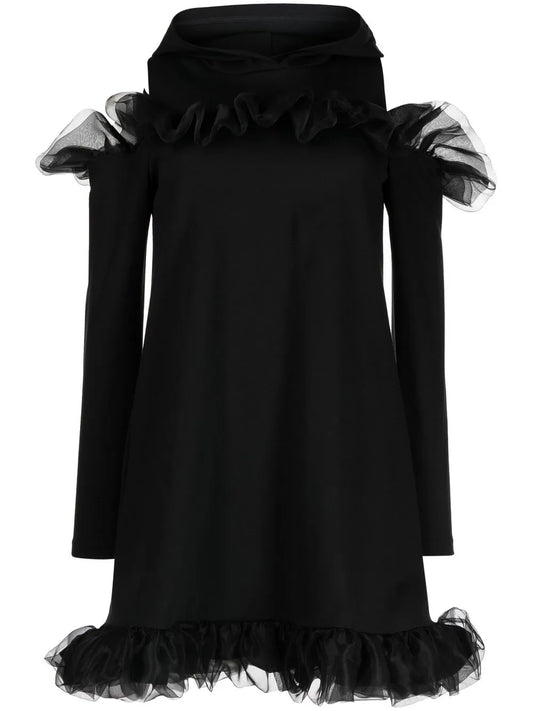 Tulle-Trim Cold-Shoulder Dress