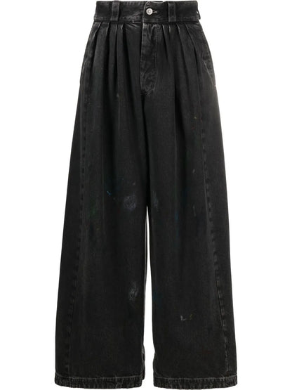 Paint-Splatter Wide-Leg Jeans