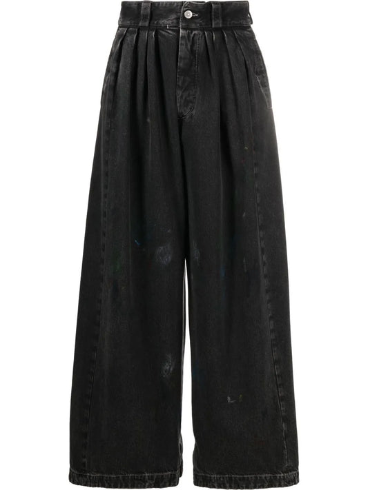 Paint-Splatter Wide-Leg Jeans