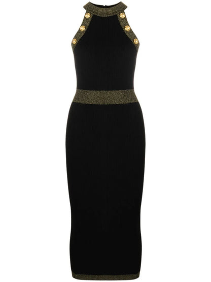 Button-Detail Knitted Dress