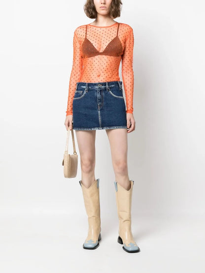 Crystal-Embellisment Sheer Blouse
