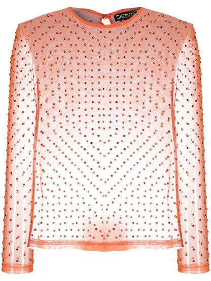 Crystal-Embellisment Sheer Blouse