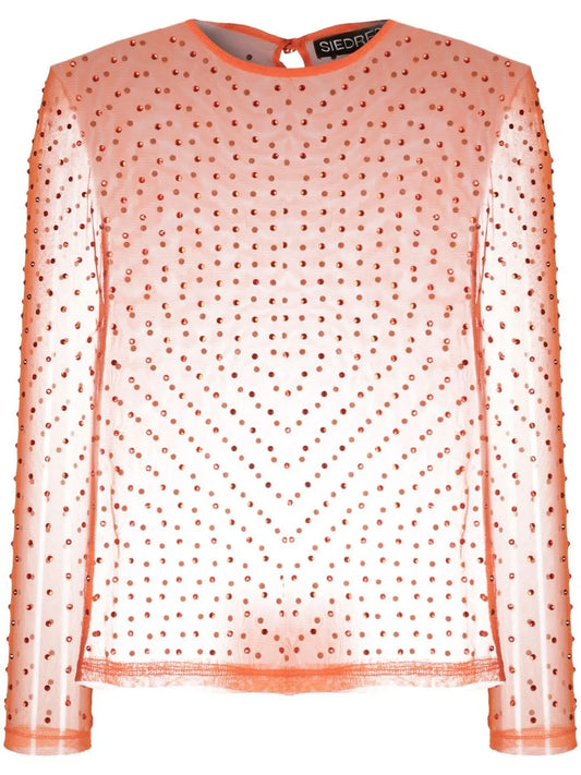 Crystal-Embellisment Sheer Blouse